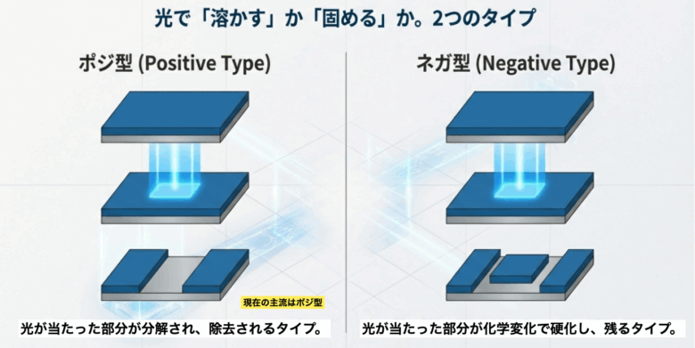 光で溶かすか、固めるか。２つのタイプがある。